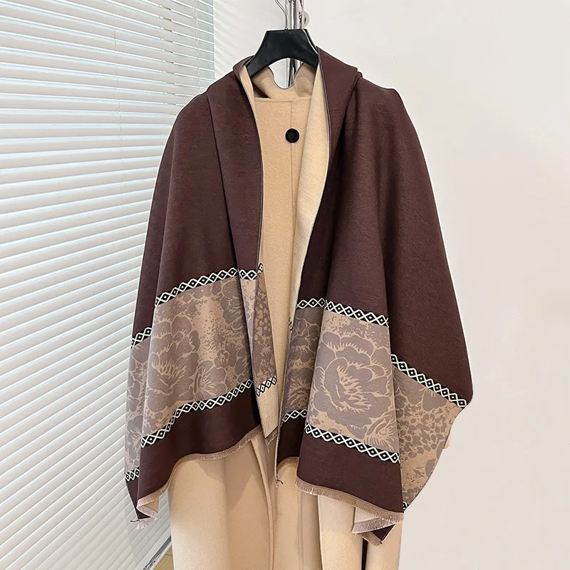 2024 new winter double-sided thickened ethnic style cashmere jacquard scarf high quality ladies imitation cashmere scarf