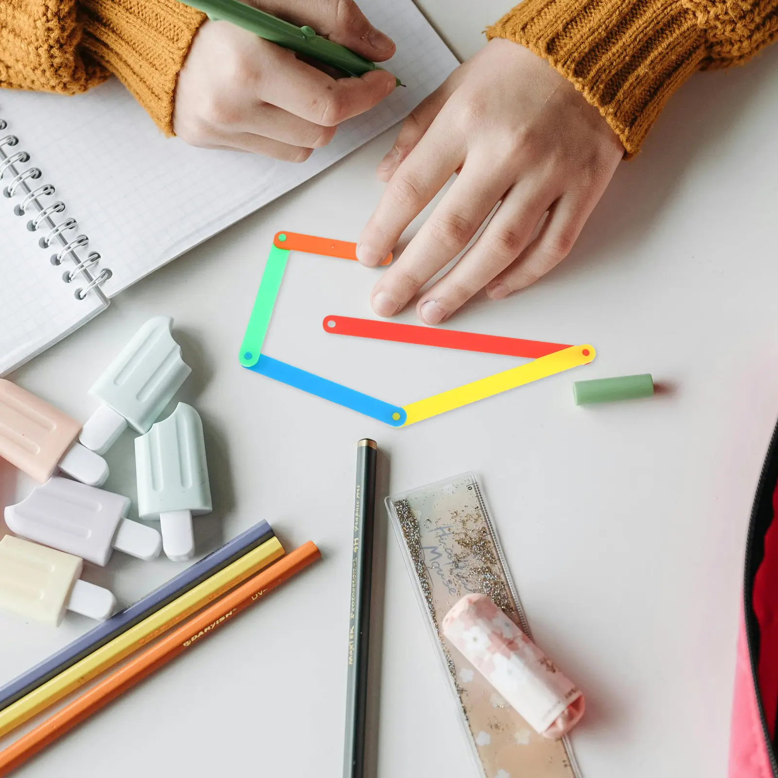 10Pcs 기하학적 모양 교육 도구 초등학생을위한 각도 인식 세트 수학 교구 교실 용품