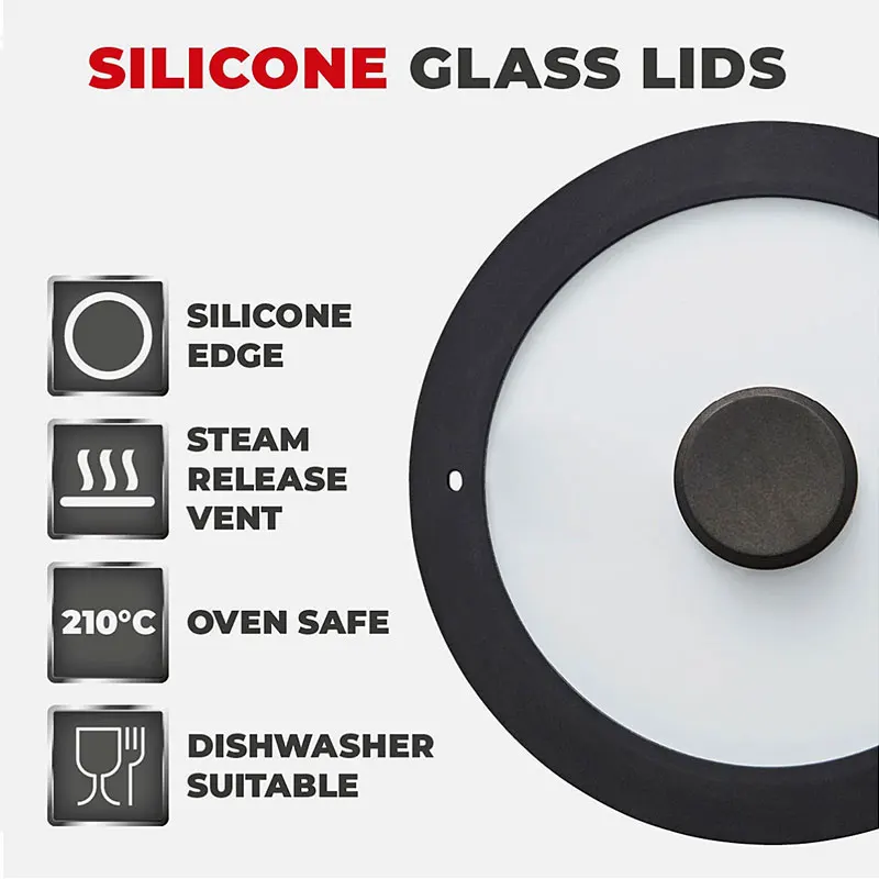 Glass Pot Lid Universal Tempered Glass Pot Lid Pots Pan Skillet Spill Stopper Cover 18/20/26cm Heat Resistant Silicone Replacement Pan Lid