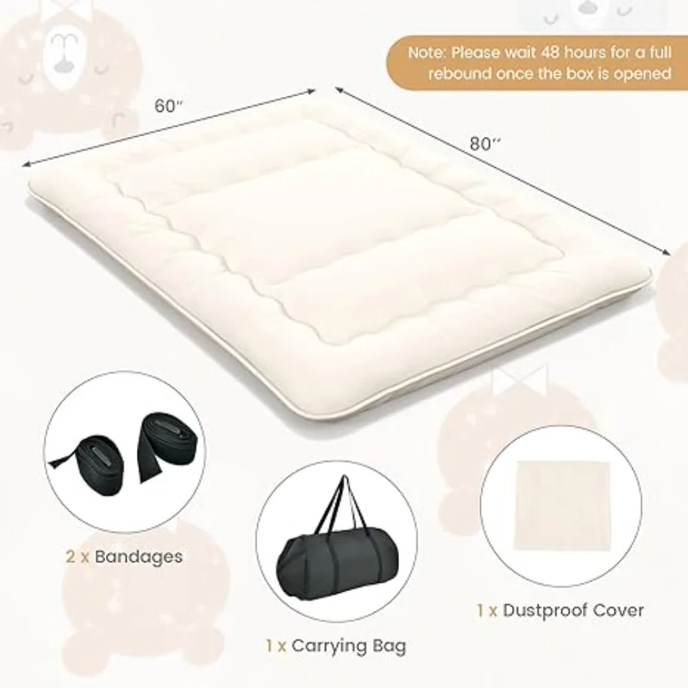 Roll Up Mattress Tatami Mat with Washable Cover and Carry Bag, Foldable & Portable Sleeping Pad for Dormitory Camping, Queen 2
