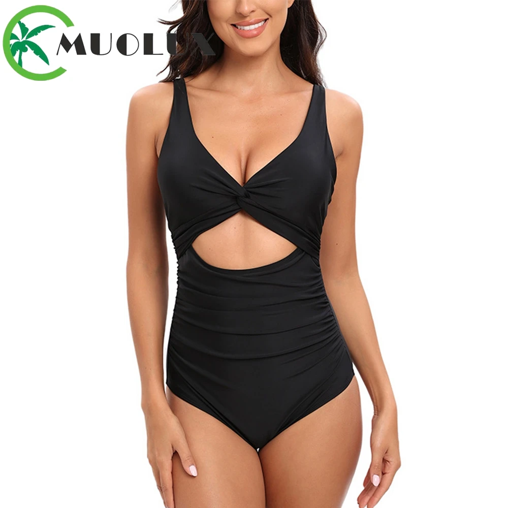 

MUOLUX 2024 One Piece Swimwear Sexy Bikinis Tummy Control Swimsuit Women Bathing Suit Bikini Sets Solid Ruched Beachwear Biquini