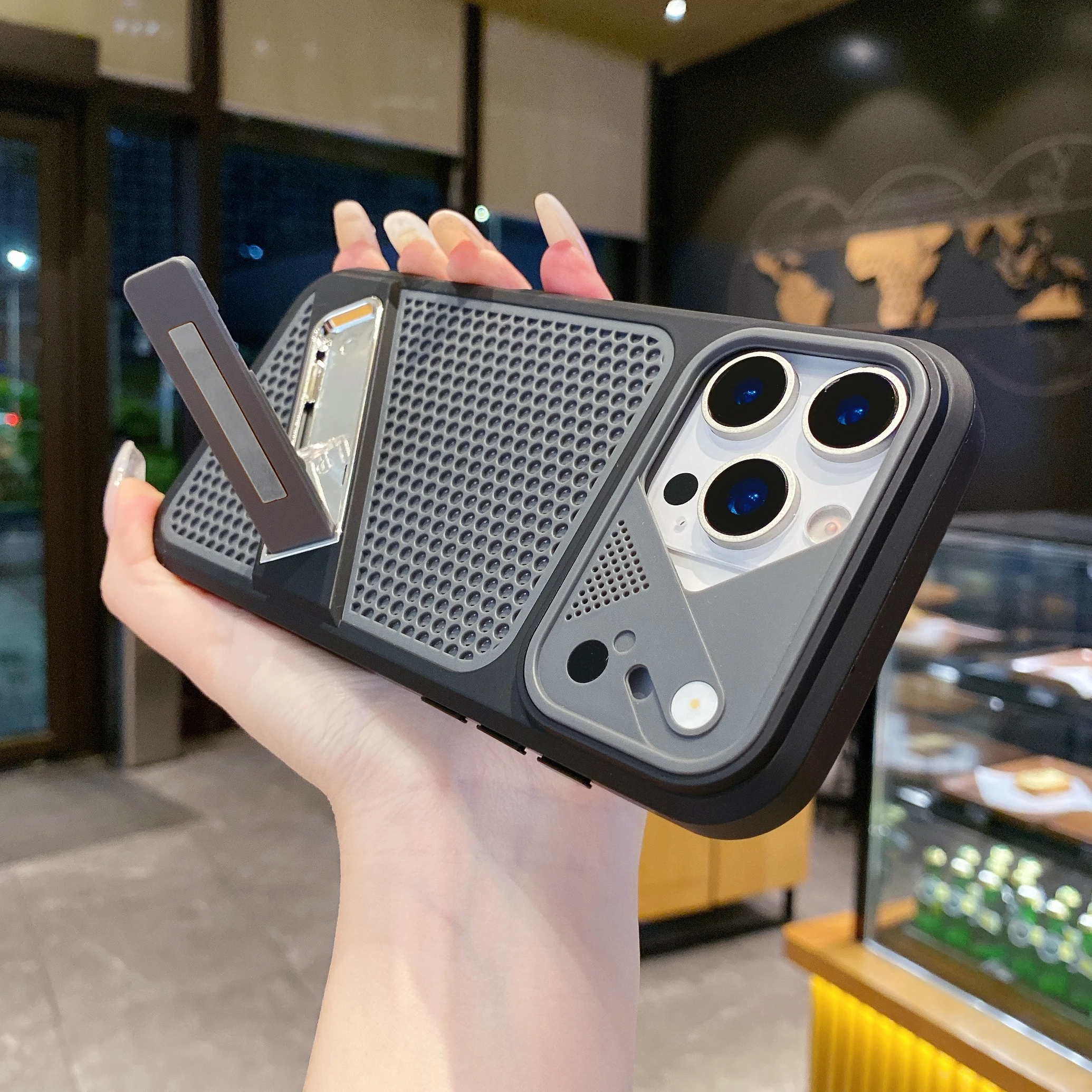 Honeycomb Cooling Shockproof Phone Case with Foldable Stand