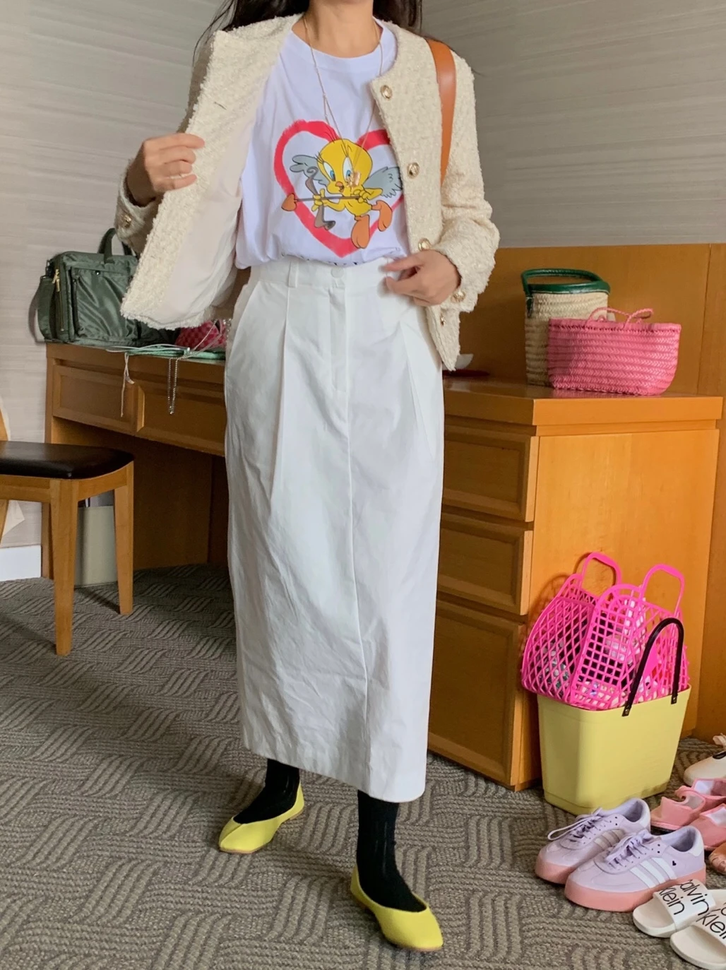 귀여운 요정 프린트 티셔츠 라운드 넥 반팔 화이트 코튼 한국 스타일 여름 탑 젊은 여성용 8-24세