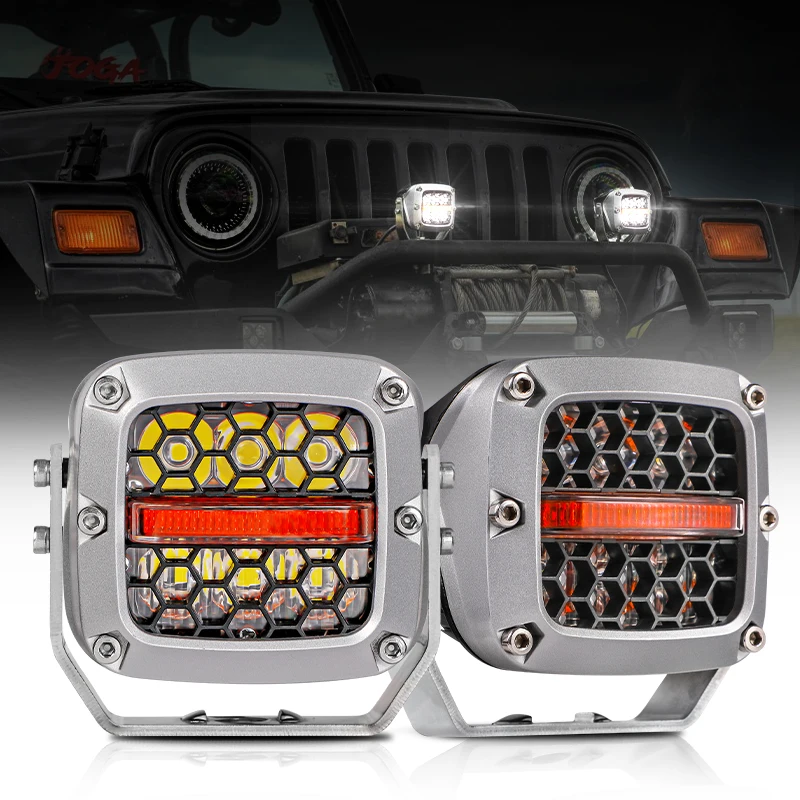 White Yellow LED Light Bar Offroad 4×4 Spotlights Fog Lamp 12V Driving Auto Spotlights for Truck Farm Tractor Boat SUV ATV