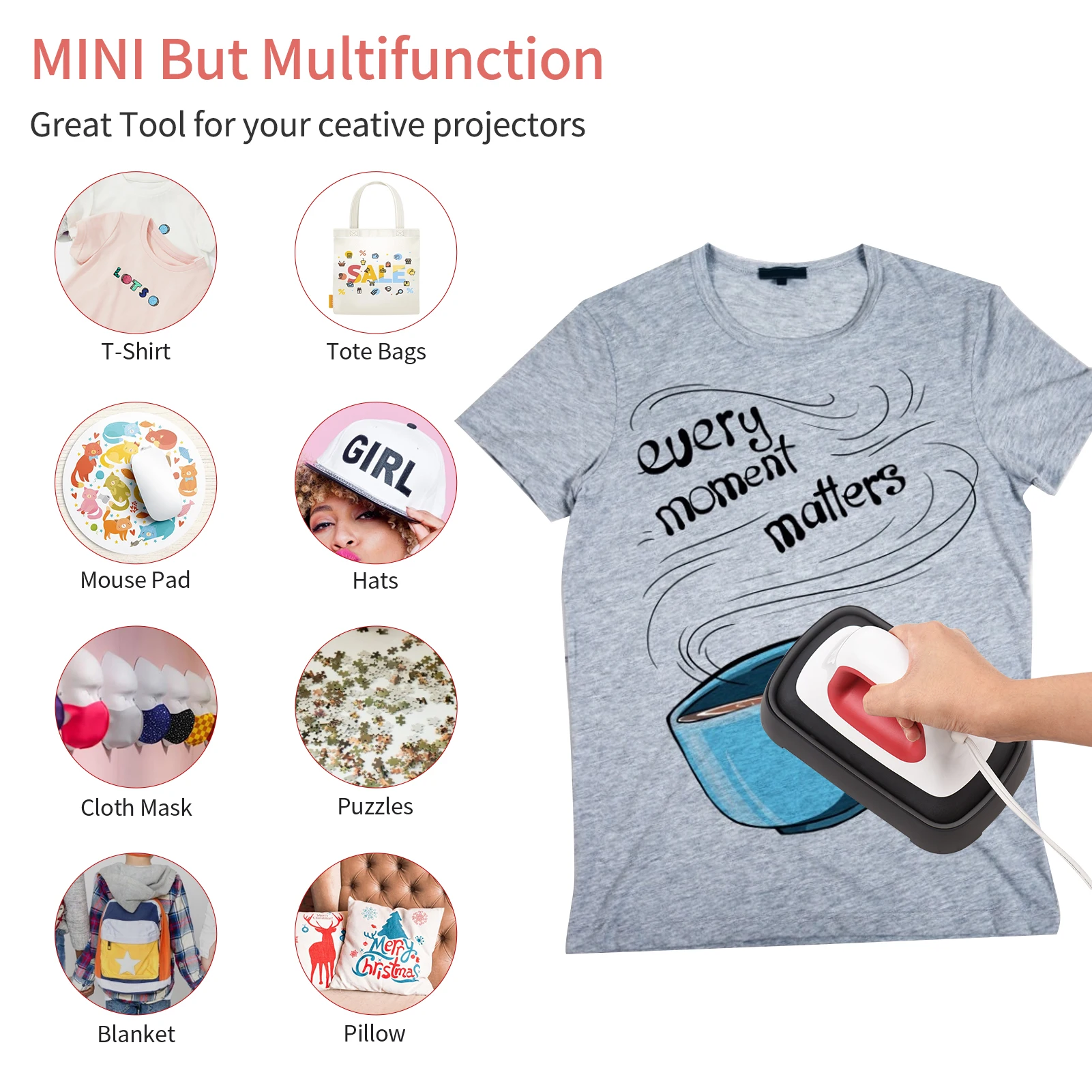 Mini Heat Press Machine para Impressão de Camisetas Impressão Portátil Fácil Transferência de Aquecimento Máquinas de Ferro para Roupas Bolsas Chapéus Almofadas R40 - Imagem 3