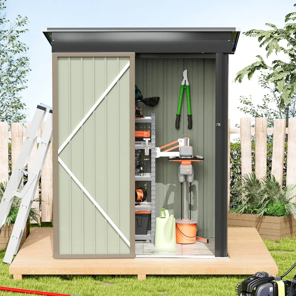 Metal Outdoor Storage Shed 5FT x 3FT, Steel Utility Tool Shed Storage House with Door & Lock 2