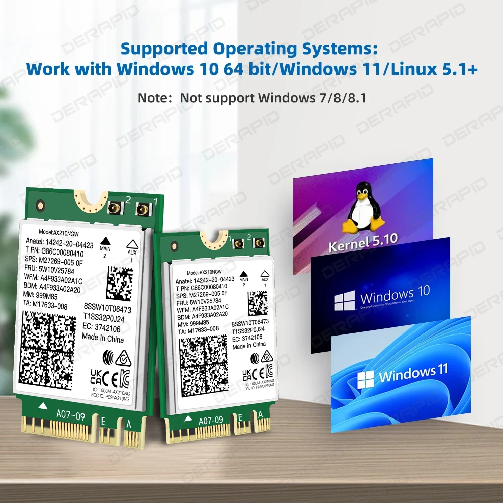 트라이 밴드 WiFi6E AX210NGW 5400Mbps 블루투스 5.4 802.11AX 무선 Wi-Fi 6E AX210 인텔 AX210NGW M.2 NGFF WiFi 카드 Win10/11용