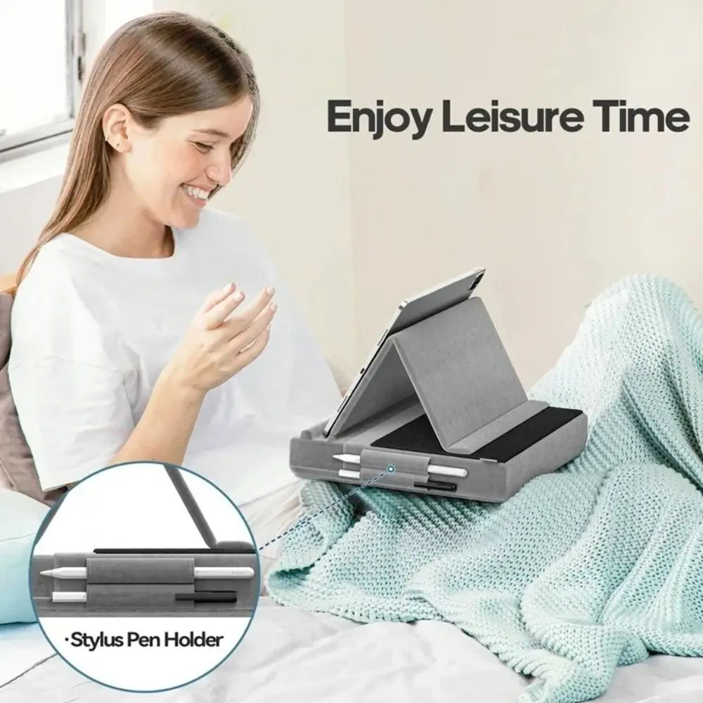 Versatile Foldable Tablet and E-Reader Pillow Stand with Pen Slot