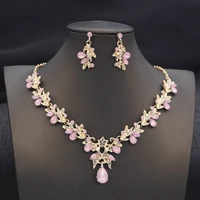 Butterfly Collar Opal Pink Bridal Jewelry Sets for Women Choker Necklace Earring Set Wedding Bride Jewelry Sets 3 Pcs Gifts