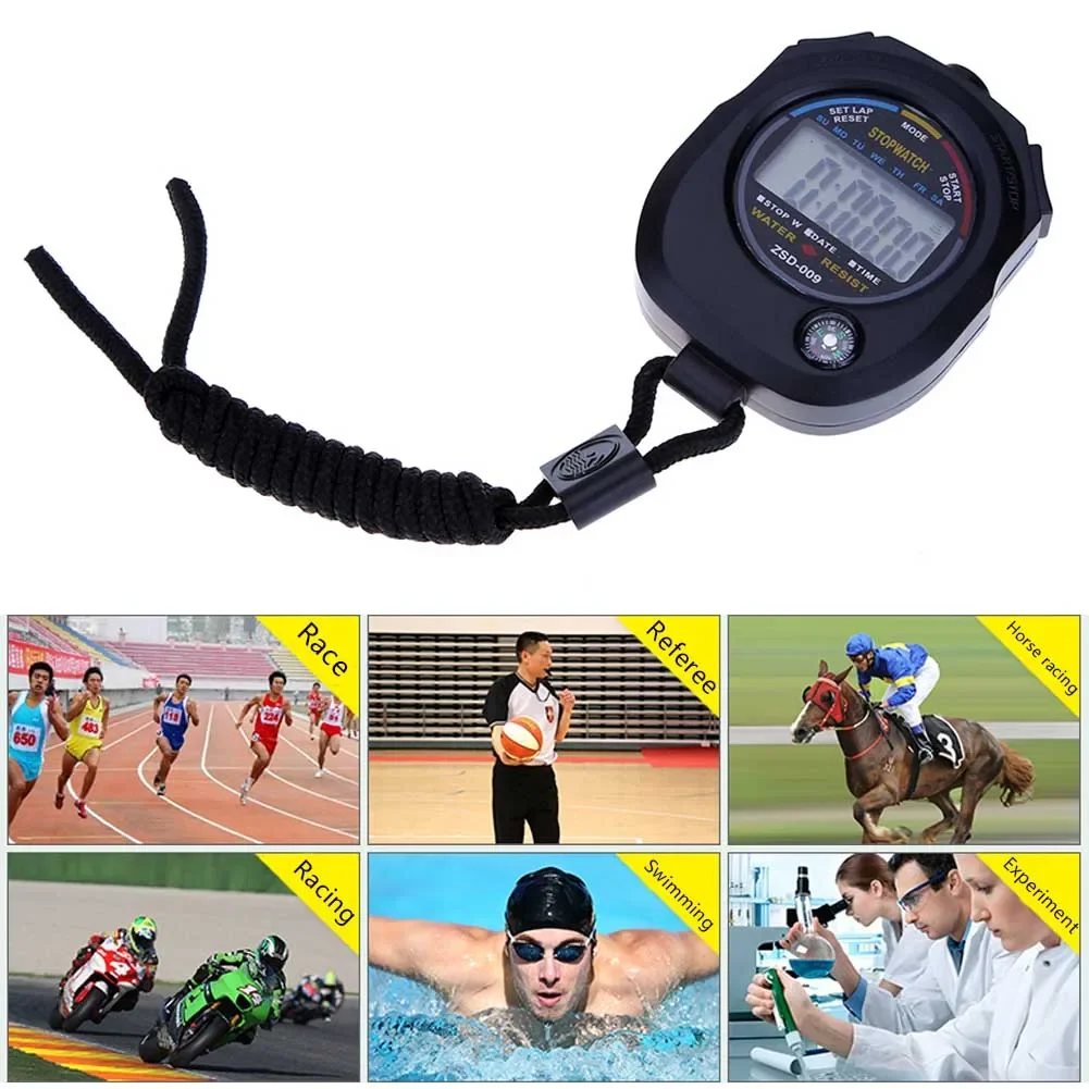Multi-Function Electronic Stopwatch Handheld Chronometer Waterproof Pocket Stopwatch Stop Watch Timer LCD Display for Match