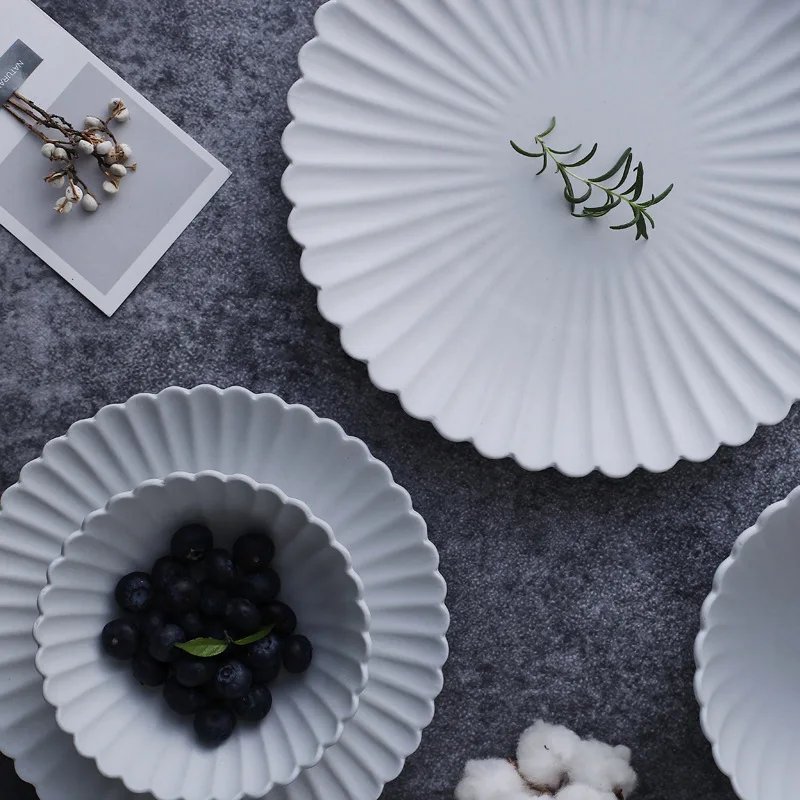 Japanese Style Daisy Dinner Plates and Bowls Sets, Nordic Ceramic Soup Bowl, Dessert Plate, Kitchen Crockery, House Warming Gift