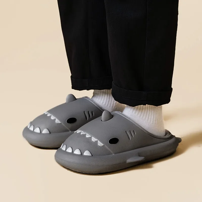Couples Home Slippers Winter Cartoon Shark Slides Women Men Indoor Outdoor EVA Waterproof Thick Bottom Warm Plush Non Slip Shoes 4