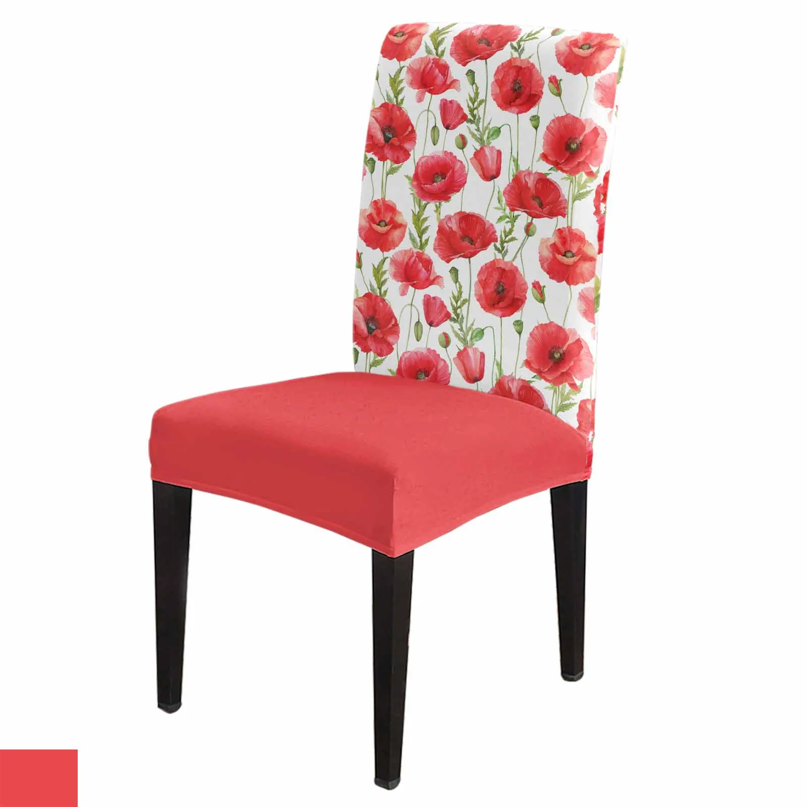 

Watercolor Red Poppy Flower Dining Chair Covers Spandex Stretch Seat Cover for Wedding Kitchen Banquet Party Seat Case