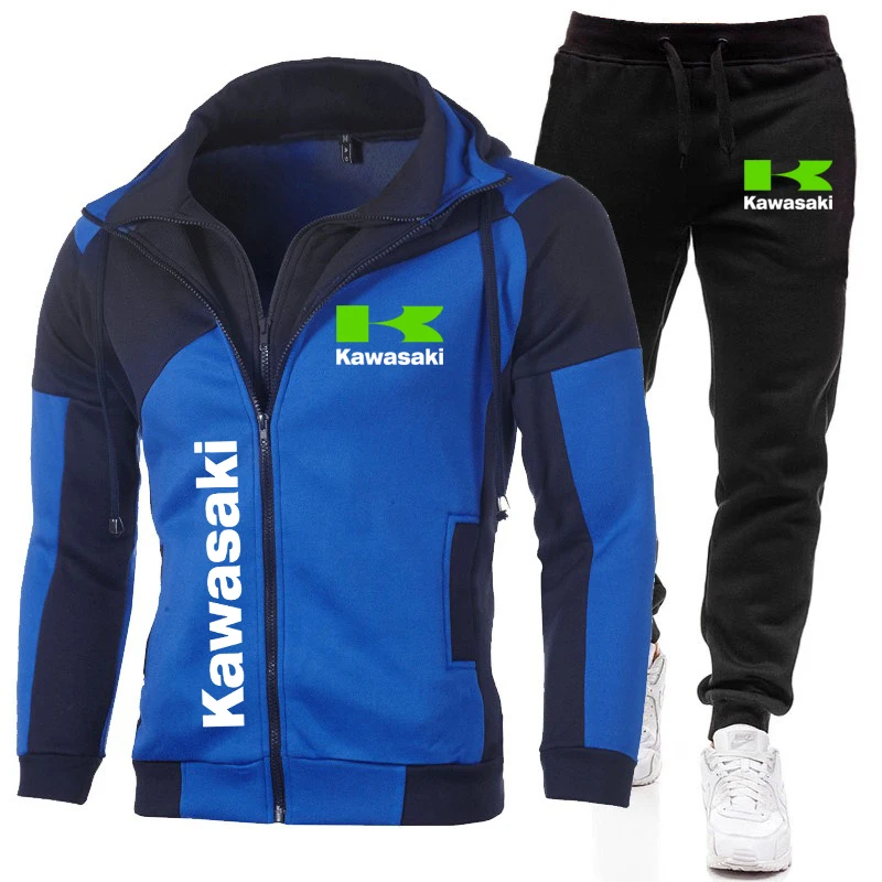 Kawasaki Logo Motorcycle Racing Team Men Zip Up Hoodie Pant Sets 2025 Fashion Male Zipper Sweatshirt Pants Suit Sport Coat Set 4