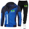 Kawasaki Logo Motorcycle Racing Team Men Zip Up Hoodie Pant Sets 2025 Fashion Male Zipper Sweatshirt Pants Suit Sport Coat Set 4
