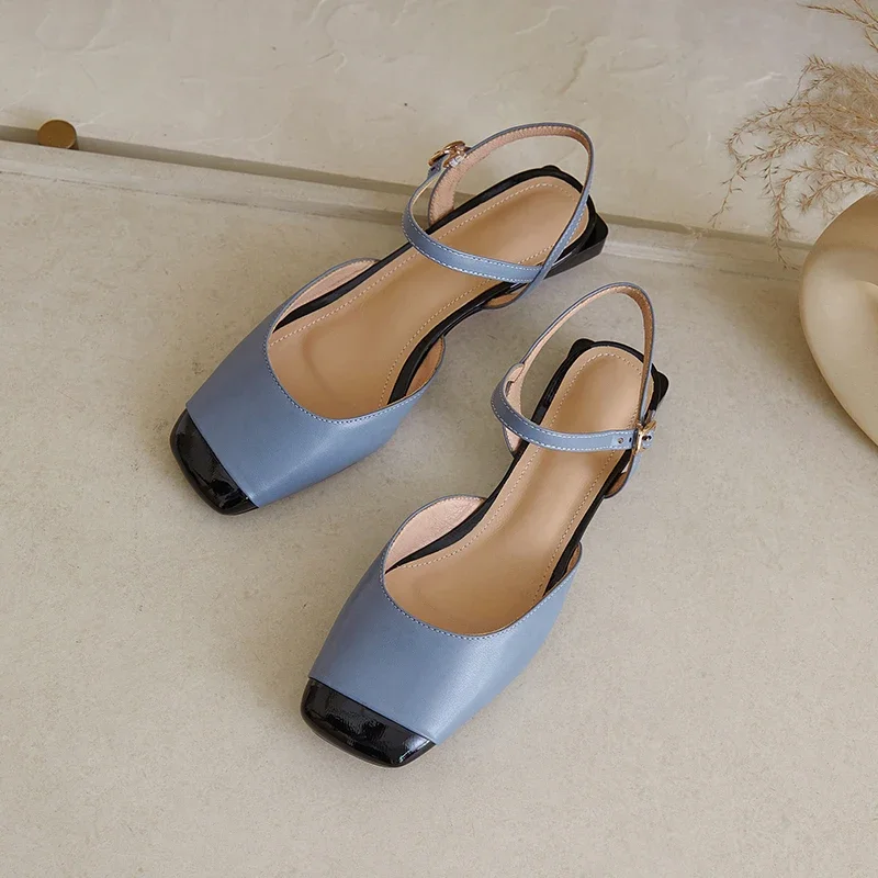 Slingback 2CM Heels Pumps Shoes Woman 2024 Elegant Close Toe Black Blue Nude Heeled Office Wedding Shoes Ladies Sandals
