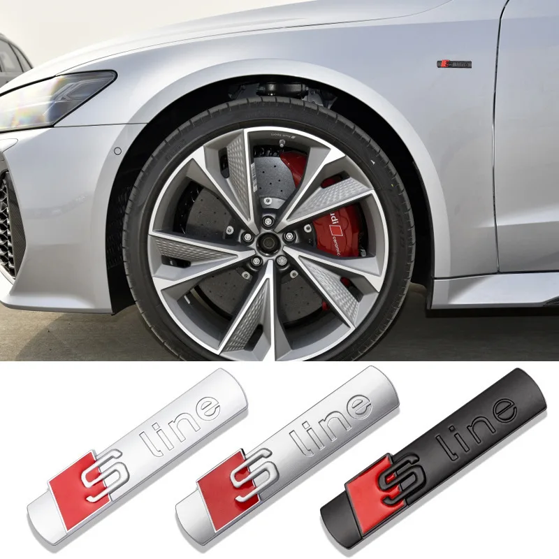 Car Emblem 3D Metal Chrome Black Sline Logo S Line Emblem Car Fender Badge For Audi A3 A4 A5 A6 A7 Q2 Q5 Q7 Q3 TT S Line Sticker Accrssorie