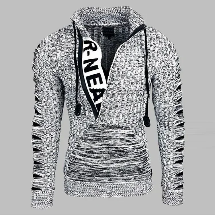 New Autumn Winter Men's Hooded Sweaters Warm Slim High Neck Sweater Long-sleeved Shirt Male Knitwear Mens Clothes S-4XL