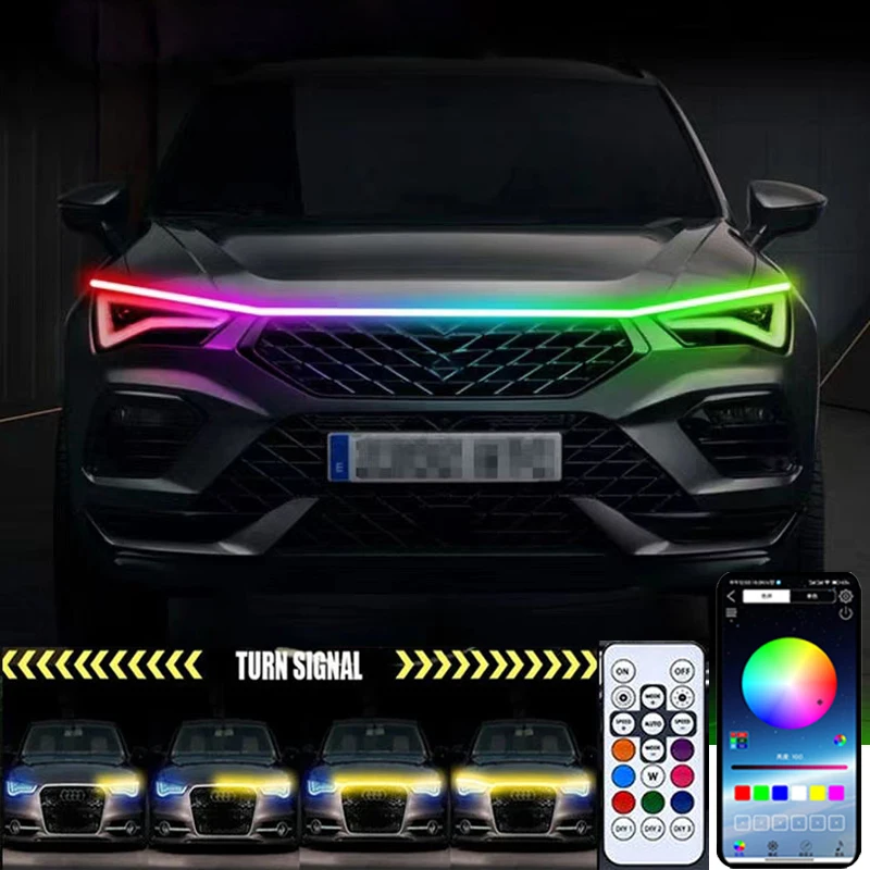 

Car Hood Light Strip 70 Inches Dynamic Scan Start RGB Neon Flexible LED Lights with Turn Signal Daytime Running Light for Cars