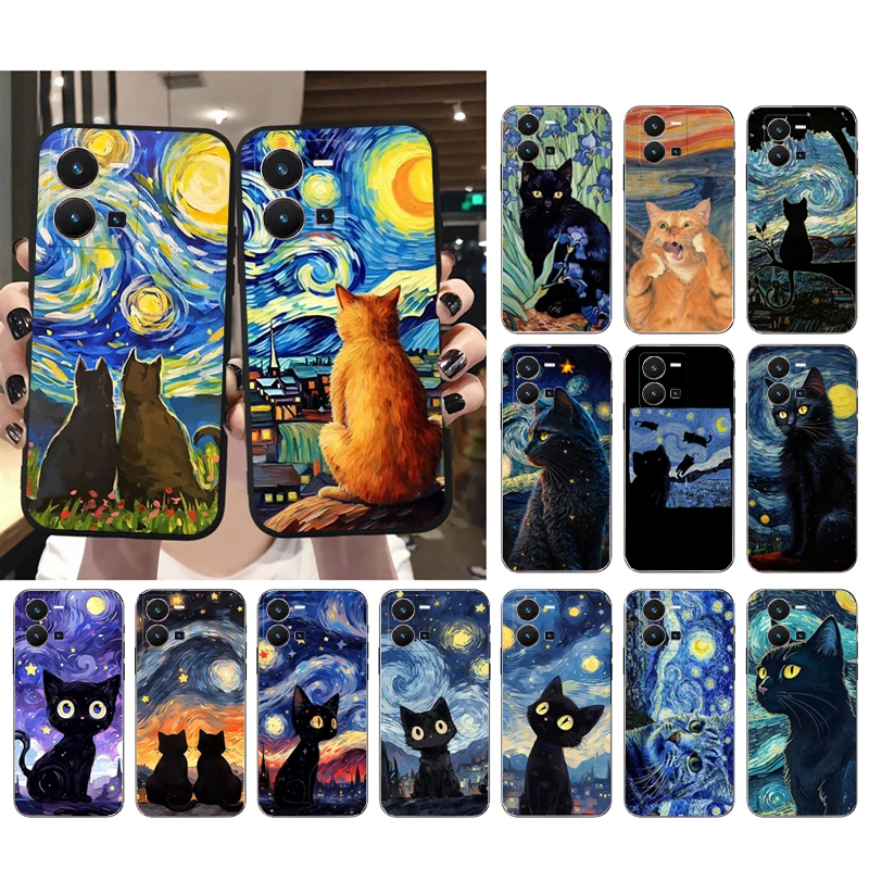 

Cat Starry Night Van Gogh Phone Case For VIVO Y53S Y33S Y01 Y22S Y31 Y21 Y70 Y21S Y72 Y51 Y35 Y76 V21 V2023 V21E V20 SE