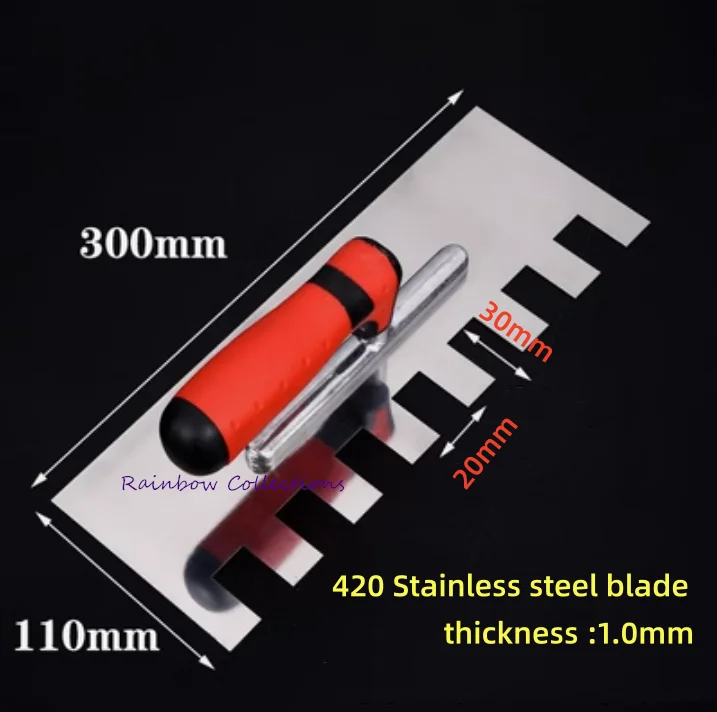 L30*11cm Right Side Teeth Serrated Trowel Painting Tool Plastering Stainless Steel Tile Tool Spatula Decoration