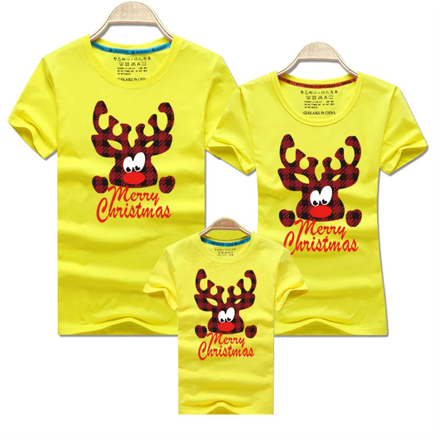 Ropa a juego para la familia, nueva Navidad, madre, padre, hija, hijo, manga corta, estampado de dibujos animados, camiseta