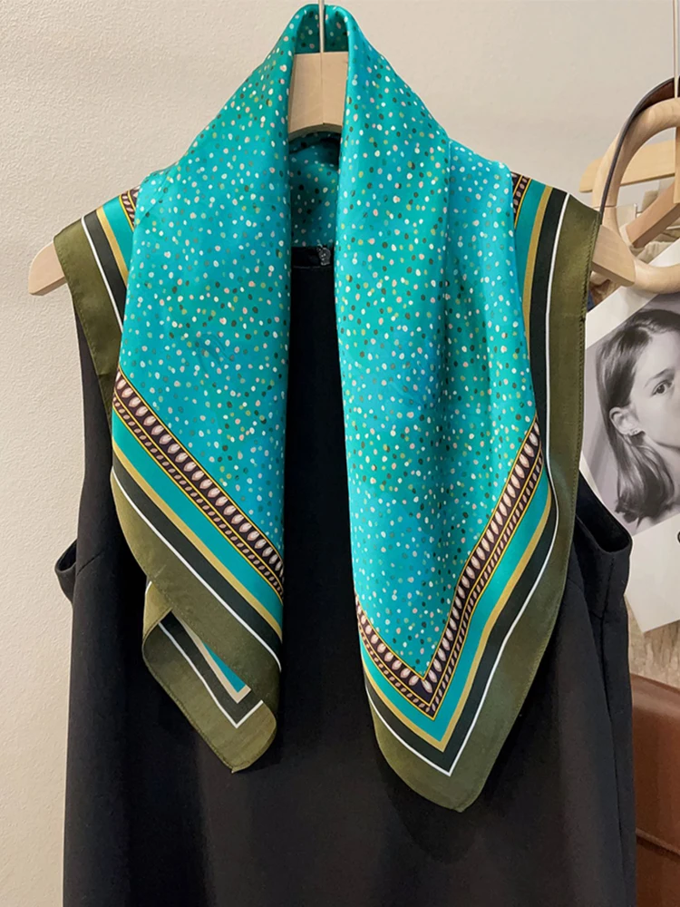 Foulard Carré Satiné Soie Femme Écharpe Châle Plage Hijab - Bleu Corde