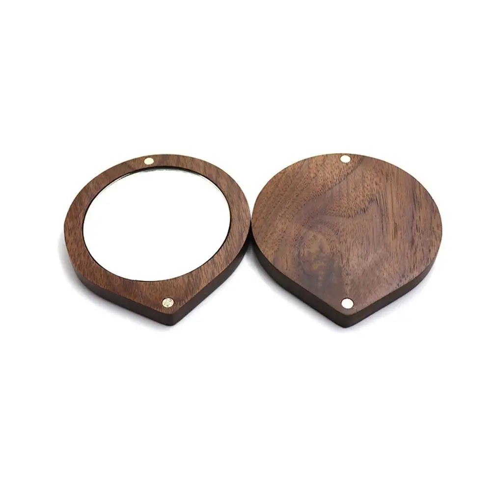 Mini Black Walnut Wood Makeup Mirror Foldable Rotatable Rotating Cosmetic Mirror Handheld Round Compact Pocket Mirror