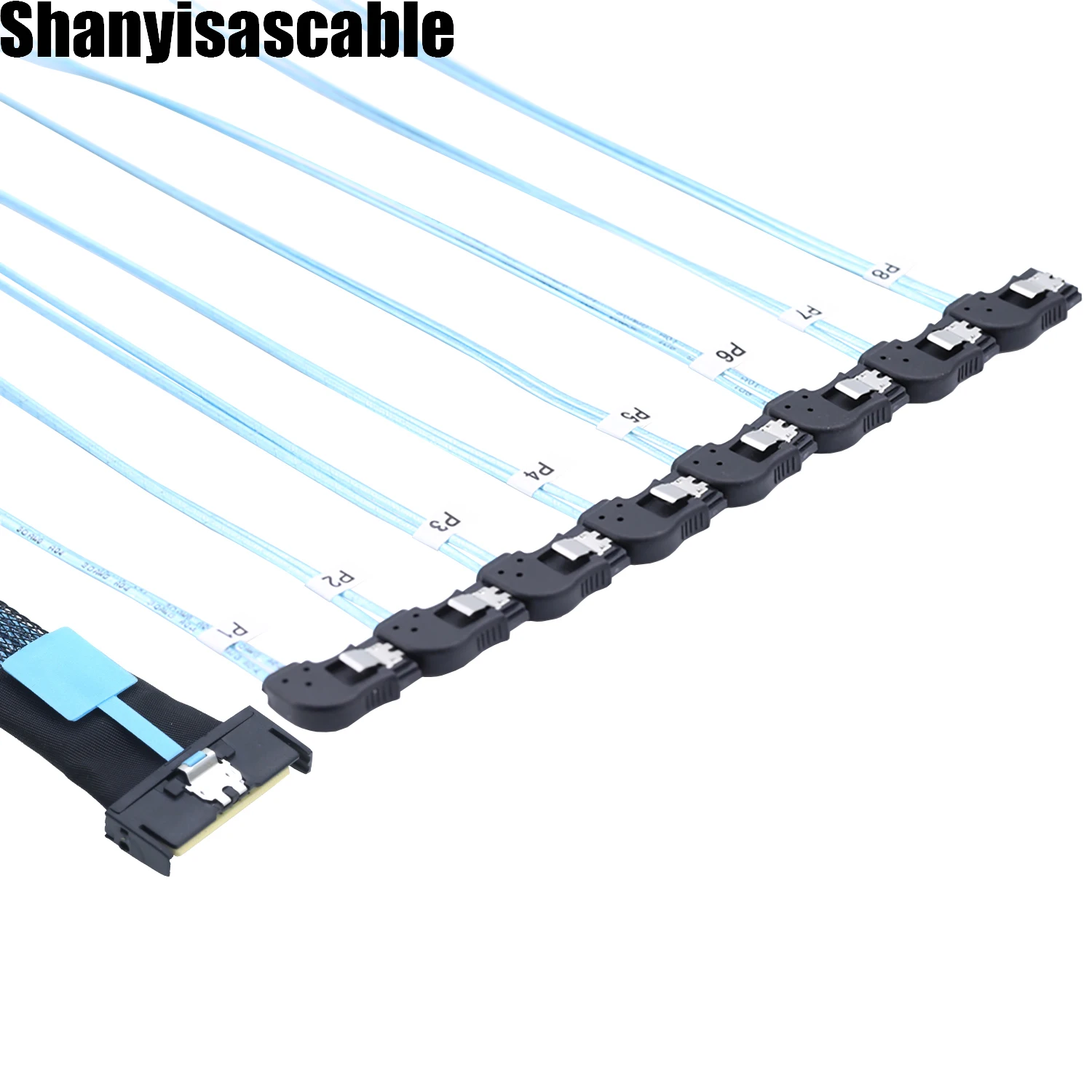 0.5M MCIO 74P 8X 8I SAS SFF-8654 8i PCI-E Ultraport Slimline 5.0 to 8X SATA 7P left angle female Cable