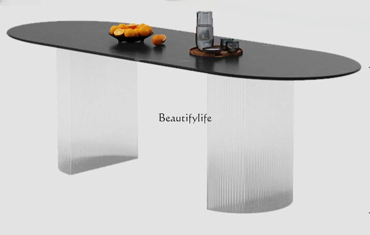 

Acrylic Foot Suspension Whole Body Stone Plate Dining Table Modern Simple Home Small Apartment Table