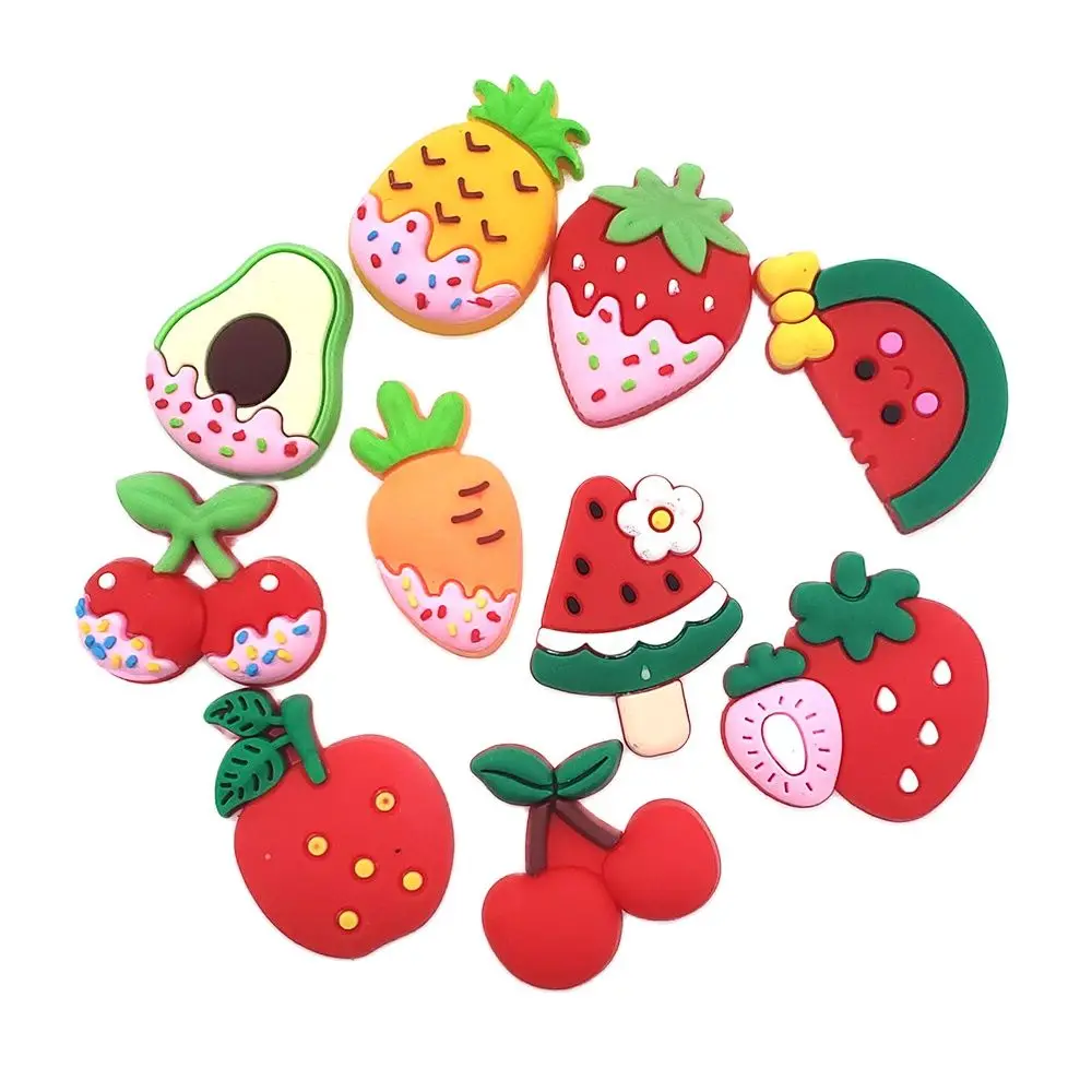 

New 10Pcs/Set Shoe Charms Cartoon Avocado Carrot Cherry Shoe Accessories Buckle Decorations Fit Croc Charms JIBZ Kids X-mas