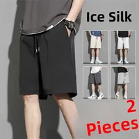 Casual Ice Silk Qui Dry Beach orts Men's Summer Thin Five-Point Pants Loose Elastic Waist Youthful Straight Leg Casual ...