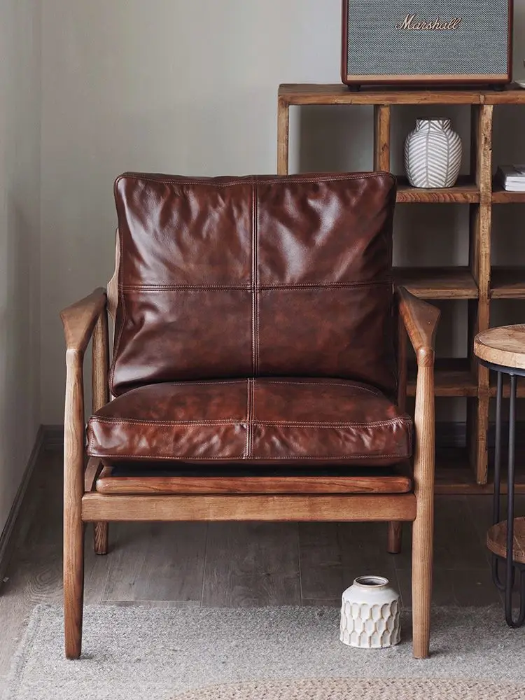 Bedroom Furniture Single Sofa Chair Nordic Lounge Chair Modern Living Room Solid Wood Study Retro Bedroom