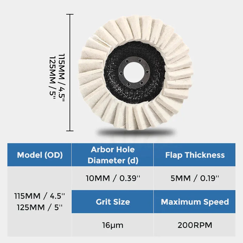 1pcs Wool Felt Flap Discs Polishing Wheel 115mm/125mm Buffing Pads Angle Grinder Polishing Disc For Metal Glass Marble Ceramics