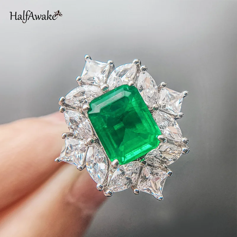 

Big Vintage Paraiba Emerald Gemstone Adjustable Ring Retro Flower Zircon Jewelry For Women Green New Trend Mother's Day Gift