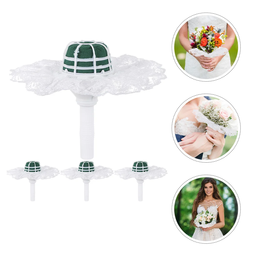 

4 Sets Artificial Flowers Bouquet Holders Bracket Gauze Wedding Decor Bride Party