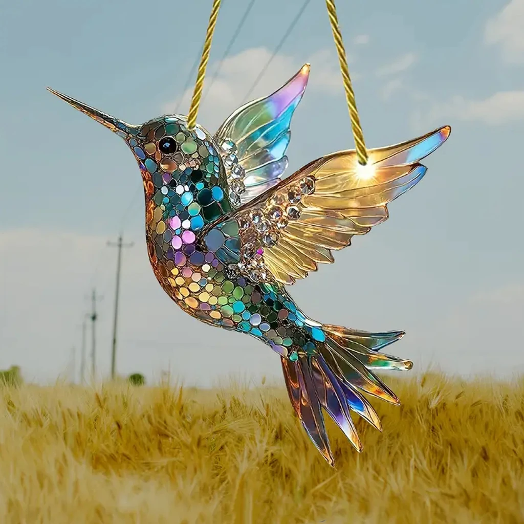 Gorgeous Hummingbird Sun Catcher - 7.87" Acrylic Stained Glass, Hanging Decor for All Seasons, Perfect Home & Garden Gift