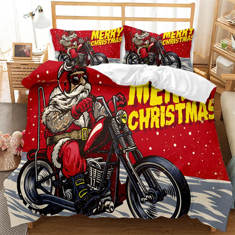 

Bedding Set Cartoon Comfortable Quilt Cover with Pillow Cover Red Christmas Down Quilt Cover Santa Claus Snowman Double Bed