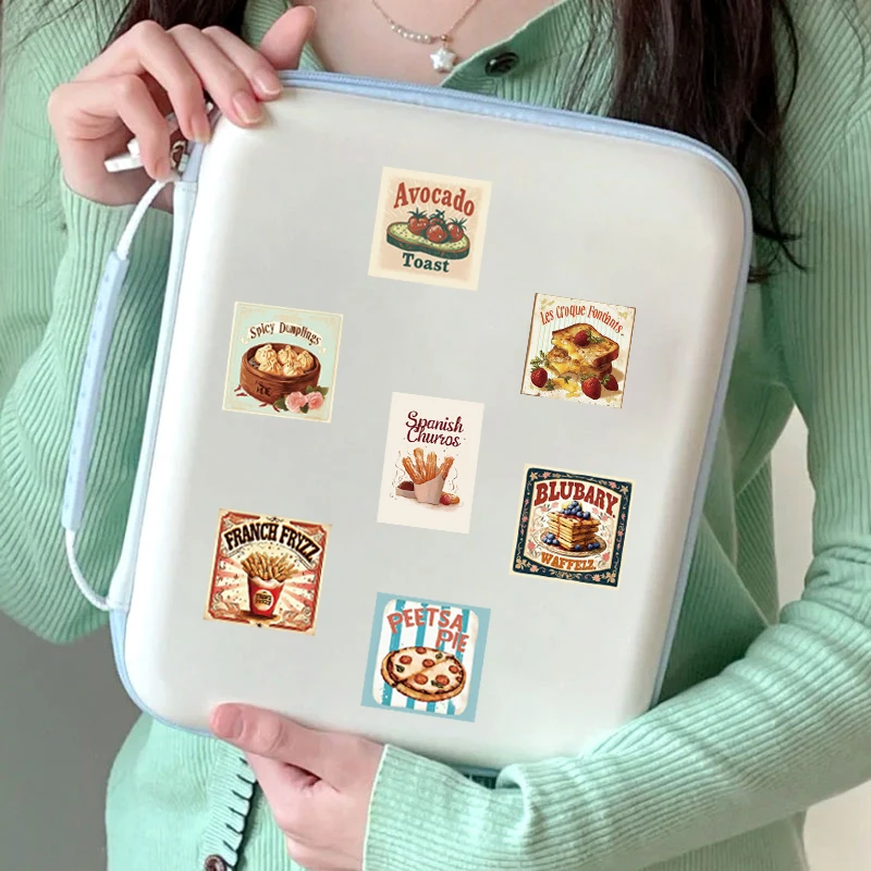 50개의 빈티지 음식 스티커, 여행 가방, 선물 상자, 핸드북, 다이어리, 방수 스티커 등의 장식에 적합합니다.