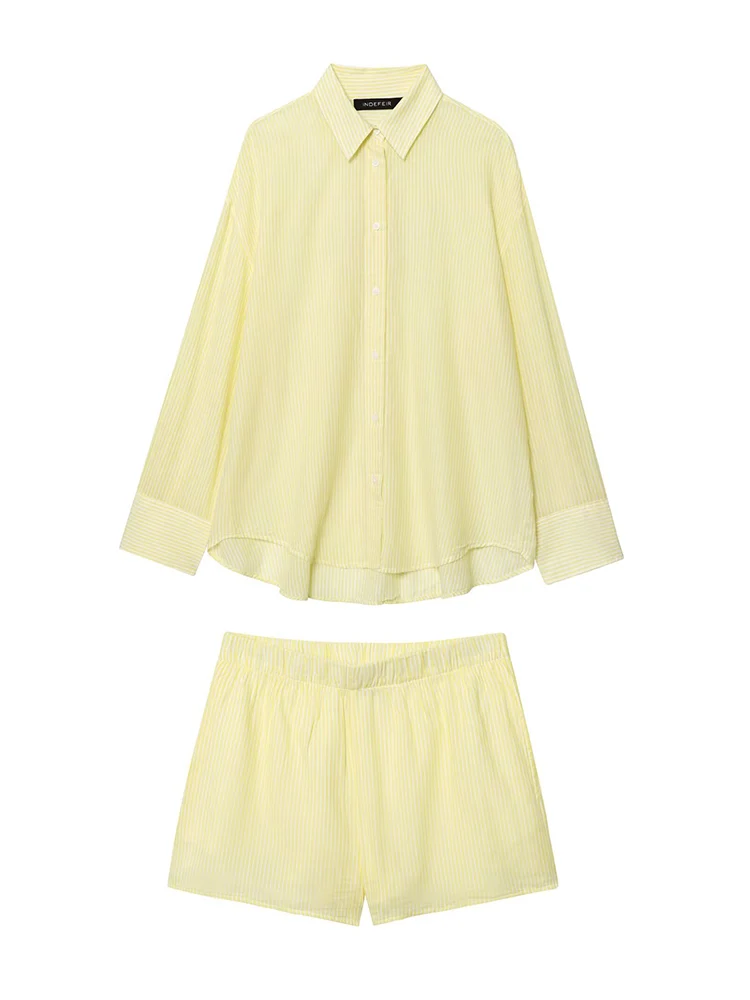 TFMLN 2025 New Women's Striped Shorts Sets Two Piece Summer Thin Loose Shirts Elastic Waist Shorts Suit Women Casual Outfits