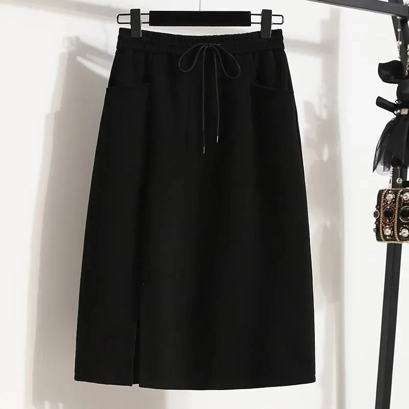 

Harajuku Large Size A-line Slit Skirt Women's Clothing 2024 New Spring Summer Drawstring High Waist Straight Tube Skirts BC350