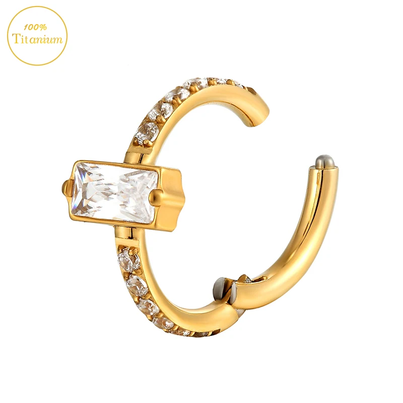 F136 Titanium Earrings Square Zircon Hight Segment Hoop Septum Piercing Nose Ring Cartilage Tragus Helix Piercing Jewelry 16G