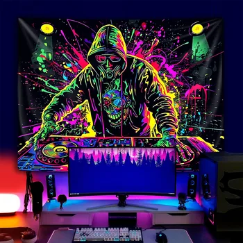 Tapisserie néon de scène de DJ d'explosion de couleur, tapisserie UV tenture murale de chambre à coucher décoration de fête à la maison 1