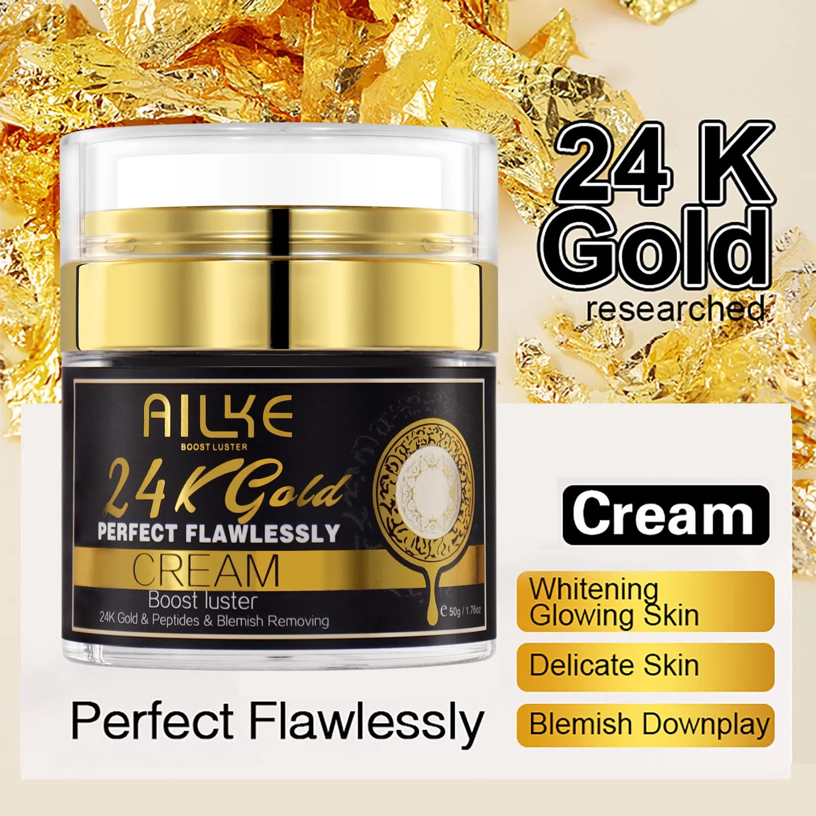 AILKE 24K Gold Perfect Flawlessly Lightening Skin Care Kit, Moisturizing, Smooth Skin, Even Skin Tone, Reduce Wrinkles