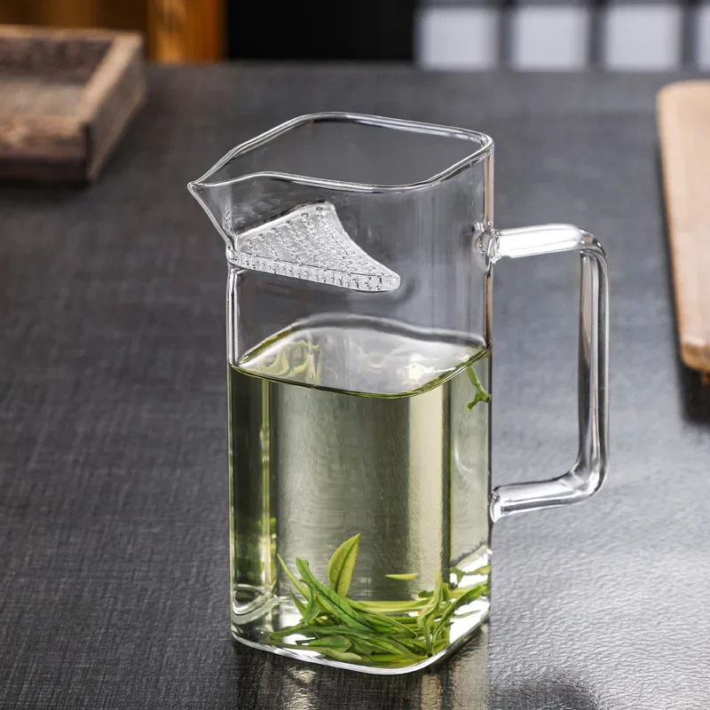 Glass Tea Cup Household Thick Glass Fair Cup Tea Pot Heat-resistant Square Crescent Shaped Filter Integrated Strainer