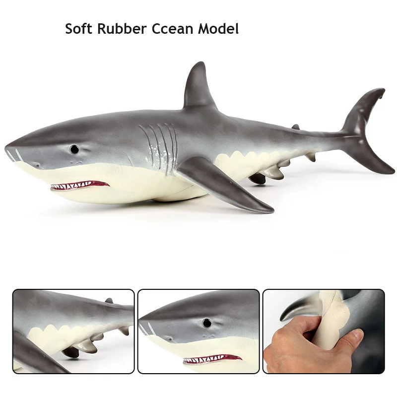 

Large Size Soft Rubber Great White Shark Big Shark Action Figures Model Lifelike Educational Toys For Kids Gift