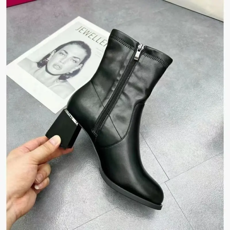 Spring Genuine Leather Women Chelsea Boots Pointed Toe High Heels Women Boots Zipper Ankle Boots For Women 2023 Cowhide Shoes 42