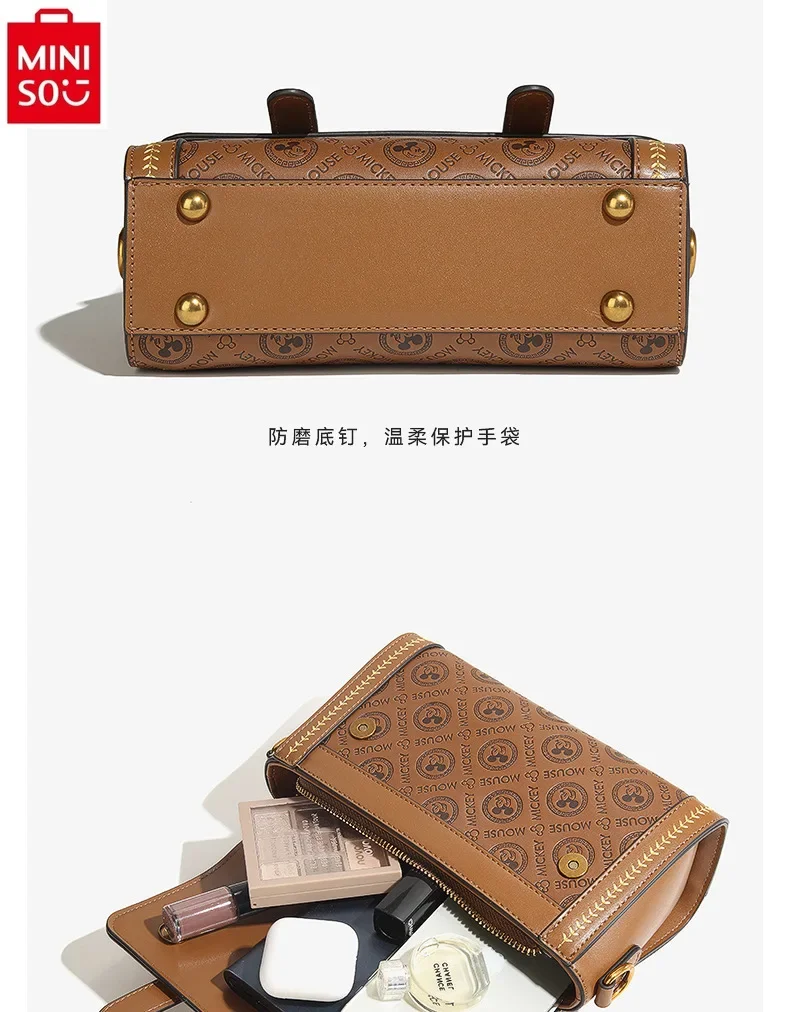 MINISO Disney Mickey Classic Printed Crossbody Bag for Women's Retro Luxury Brand Multi functional Storage Cambridge Bag