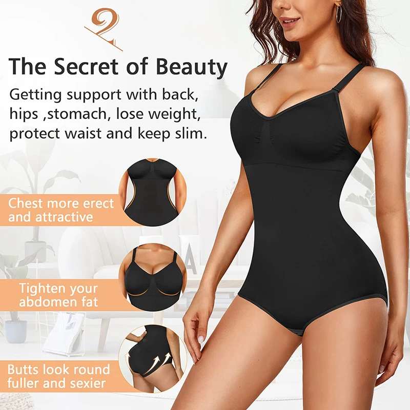 Seamless Body Shaper Bodysuit Built-in-Bra for Women Full Body Shapewear  Sculpting Underwear Sleeveless Padded Camisole Tank Top