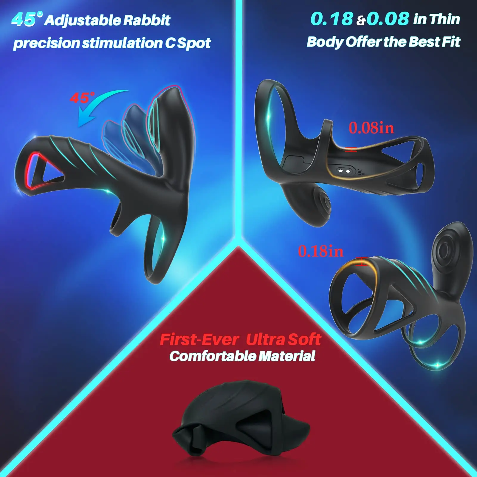 Vibration Ring, Ring Wearable Vibrator, Adult Male Couple Sex Toy, Men's Couple Happy Silicone Ring G-Spot Clitoral Vibrator St